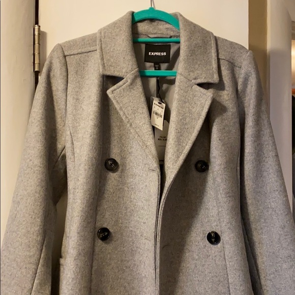 Gray Coat Wool Blend Express Very Nice - Picture 2 of 7